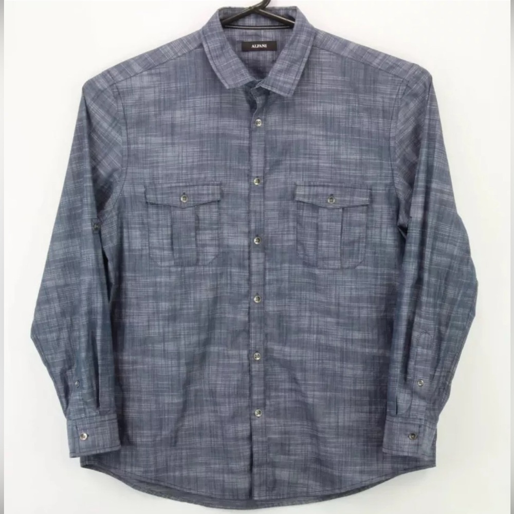 EUC Alfani Mens Regular Fit Blue Button Up Long Sleeve Collared Shirt l Size XL